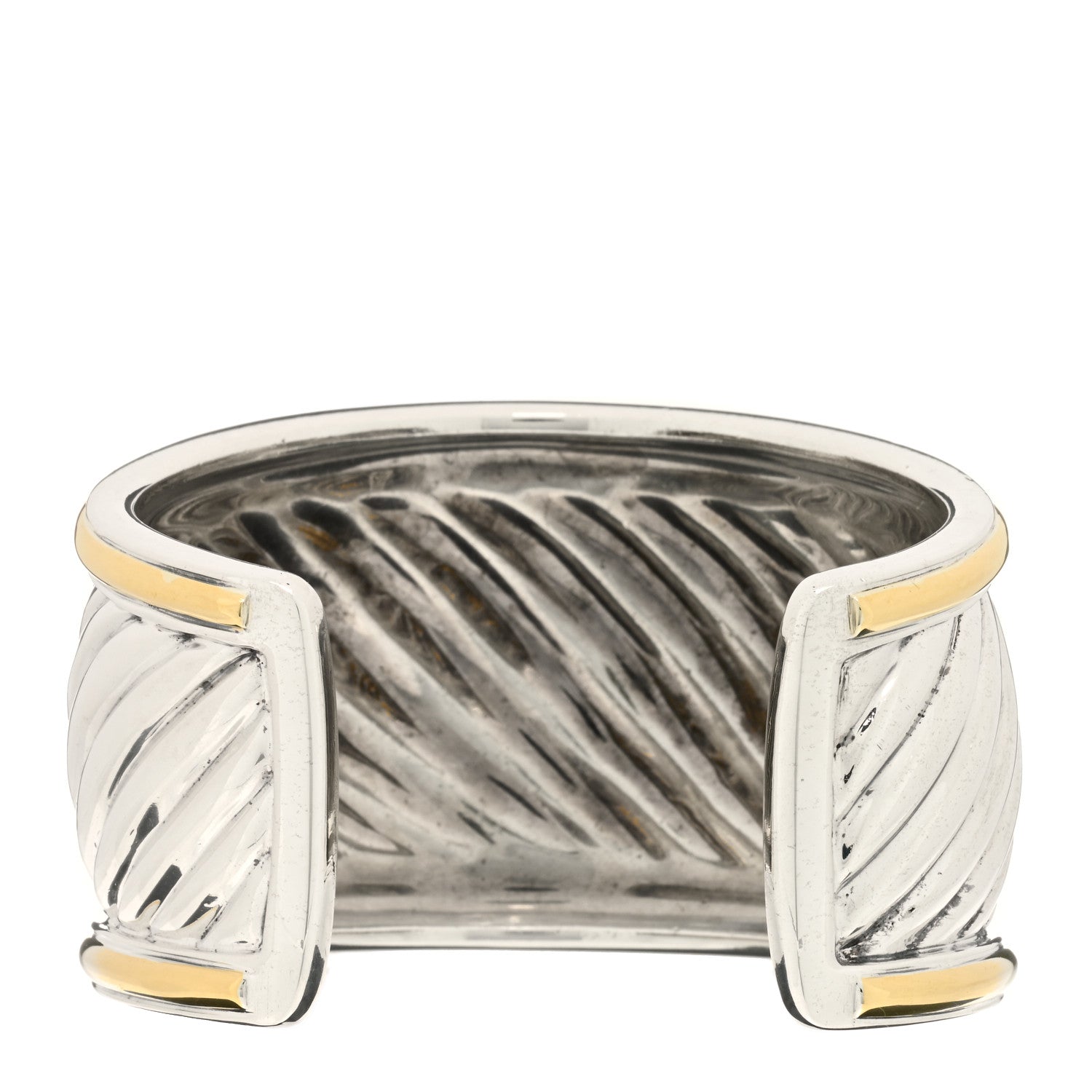 David Yurman Sterling Silver 18K Yellow Gold 41mm Sculpted Cable Cuff Bracelet 2 of 3