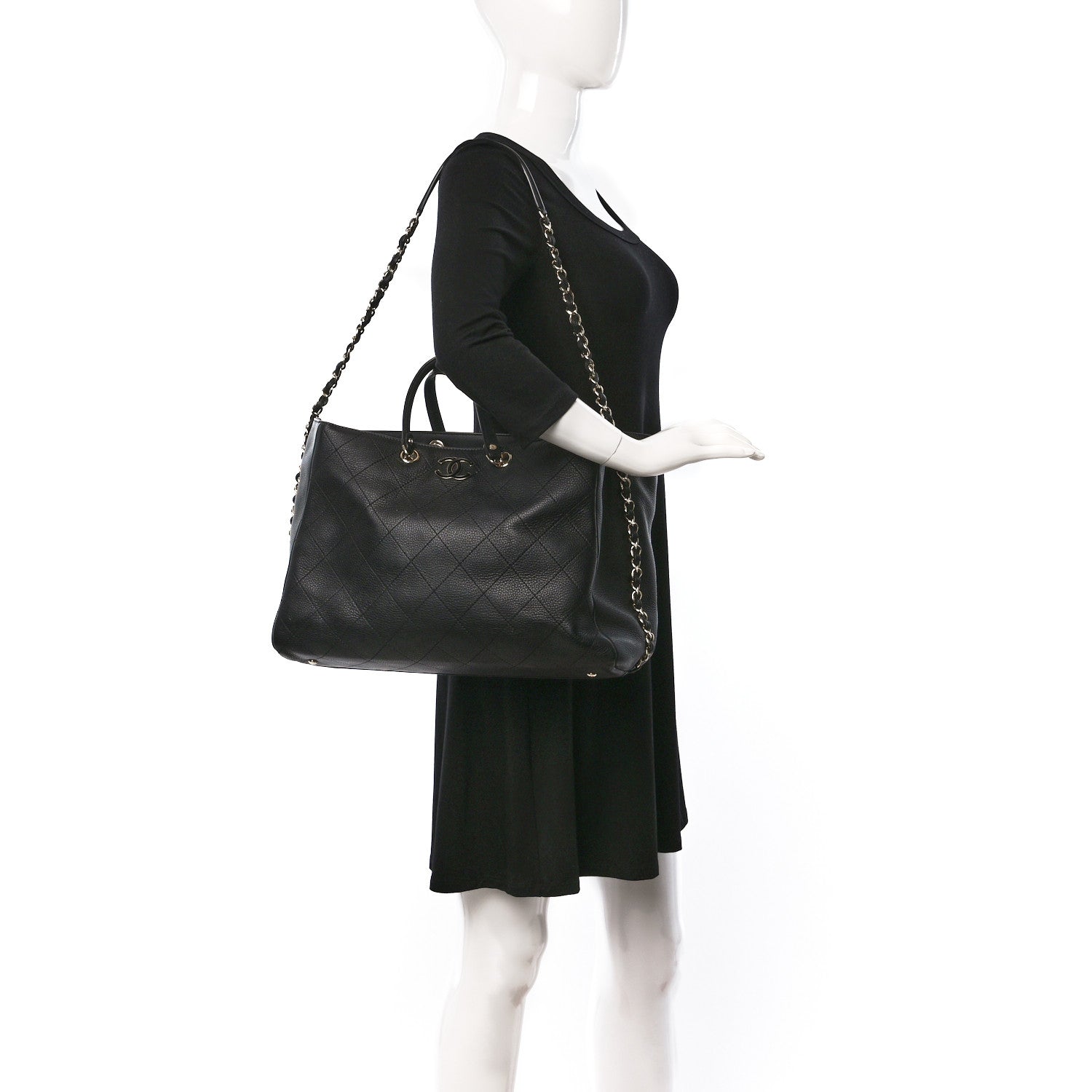 Chanel Bullskin Stitched Large Shopping Bag Black 2 of 17