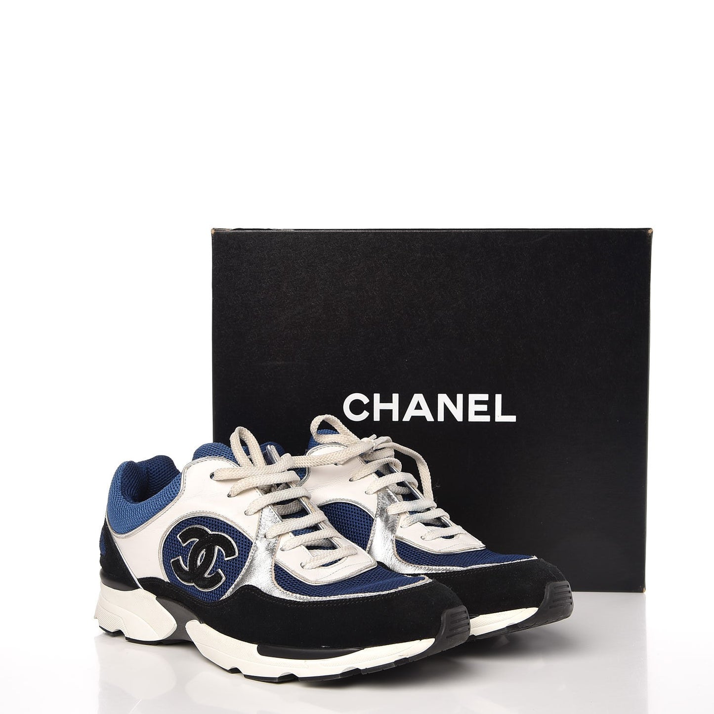 Suede Calfskin CC Sneakers 39 Blue Black