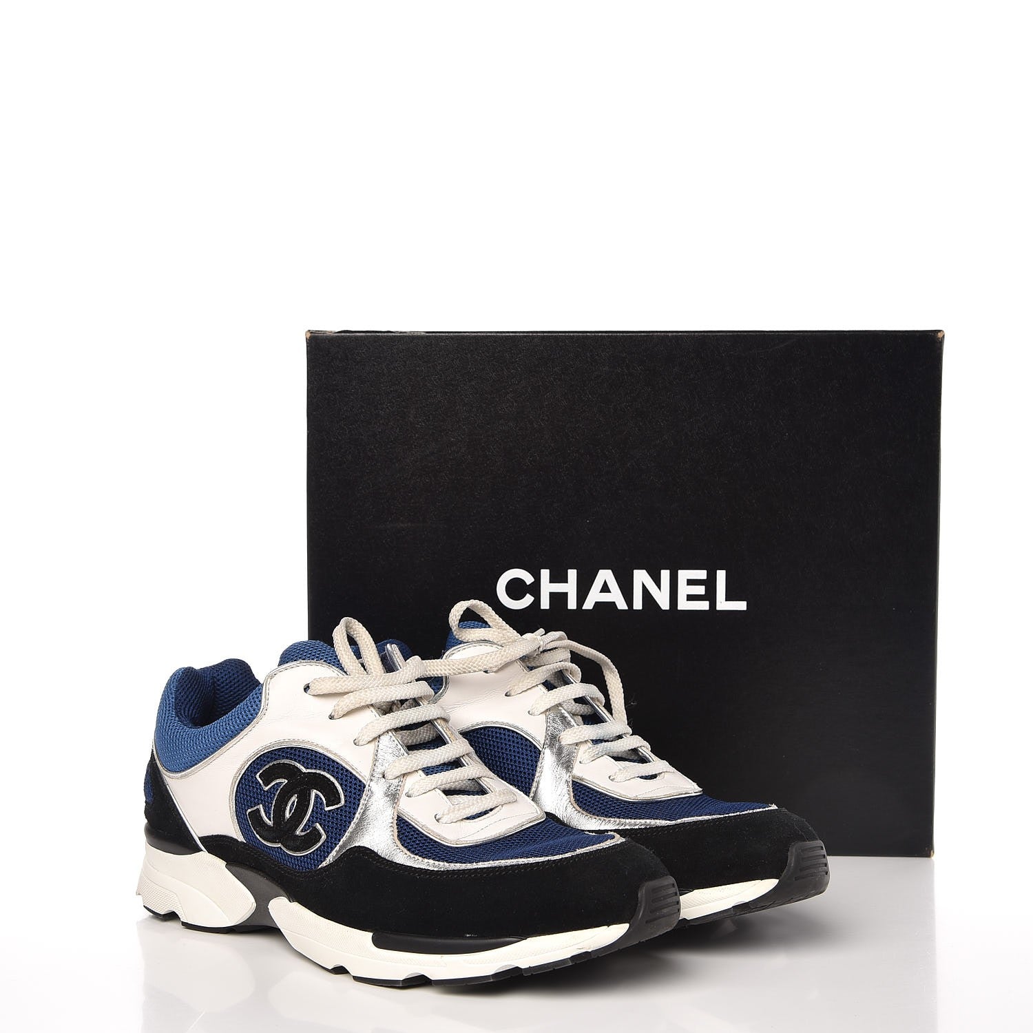 Chanel Suede Calfskin CC Sneakers 39 Blue Black 11 of 11