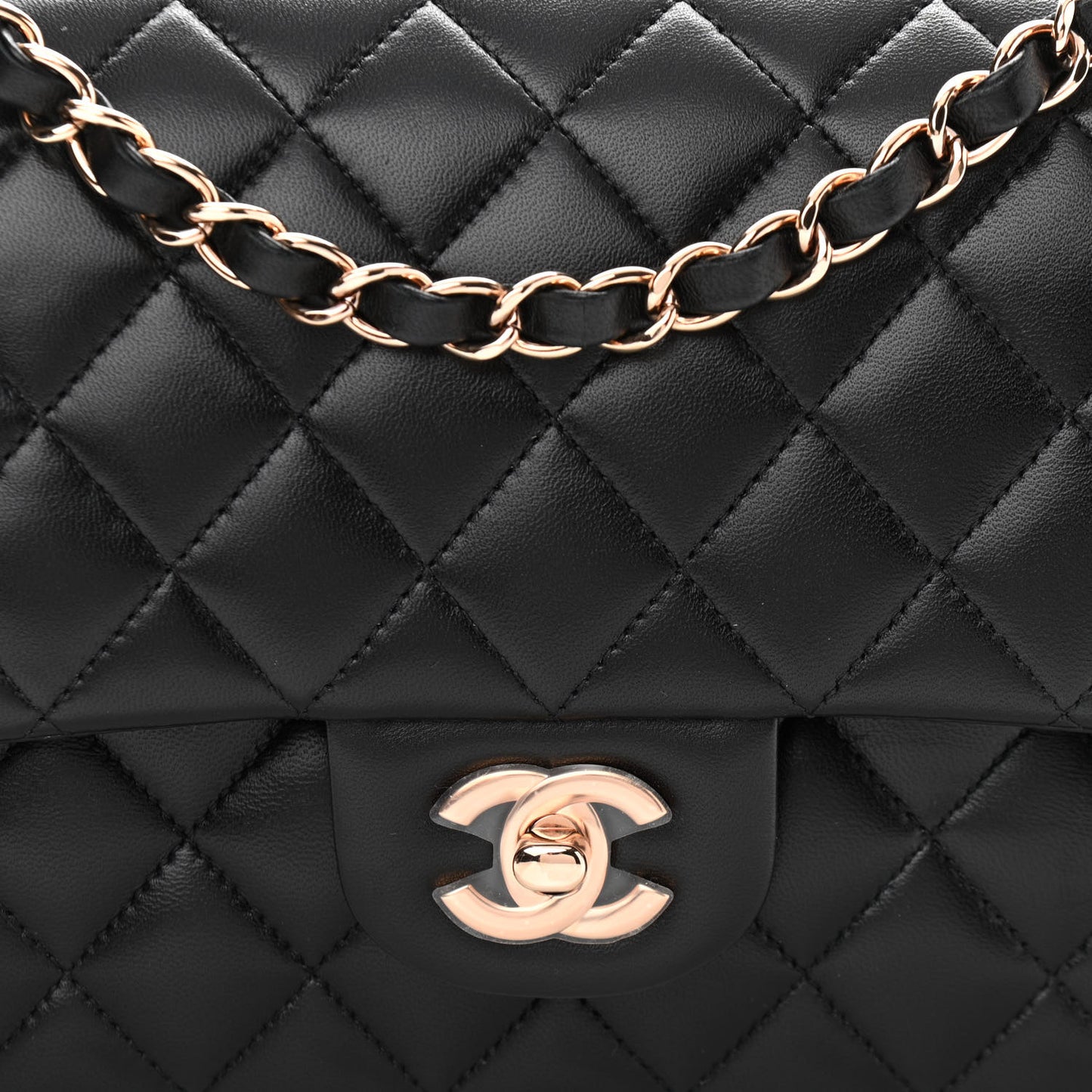 Lambskin Quilted Medium Double Flap Black