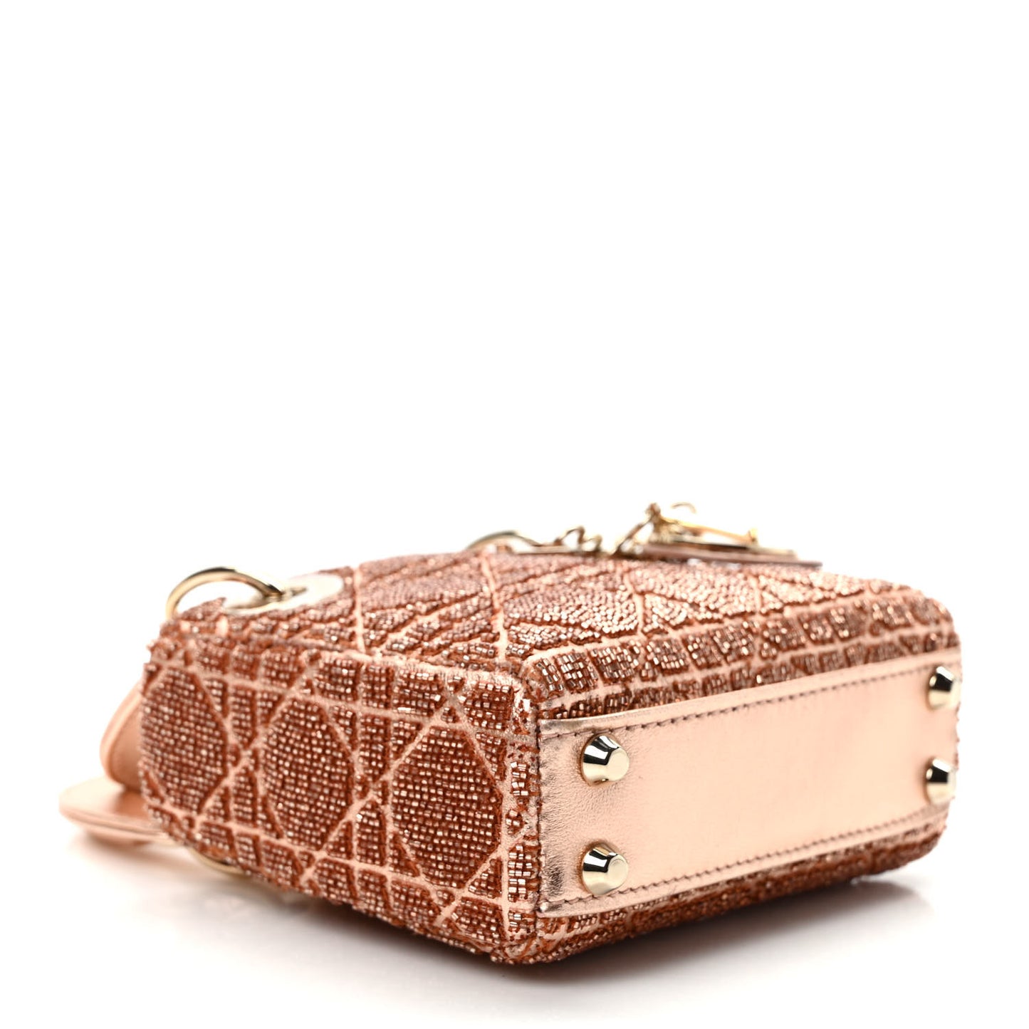 Lambskin Cannage Beaded Embroidery Micro Lady Dior Rose Gold