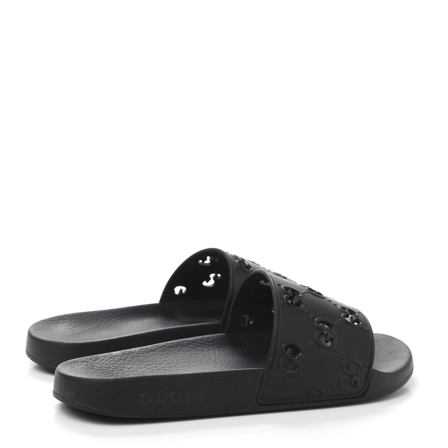 Rubber GG Monogram Mens Slide Sandals 8 Black