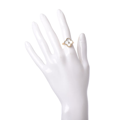 Van Cleef & Arpels 18K Yellow Gold Diamond Mother of Pearl Vintage Alhambra Ring 50 5.25 2 of 6