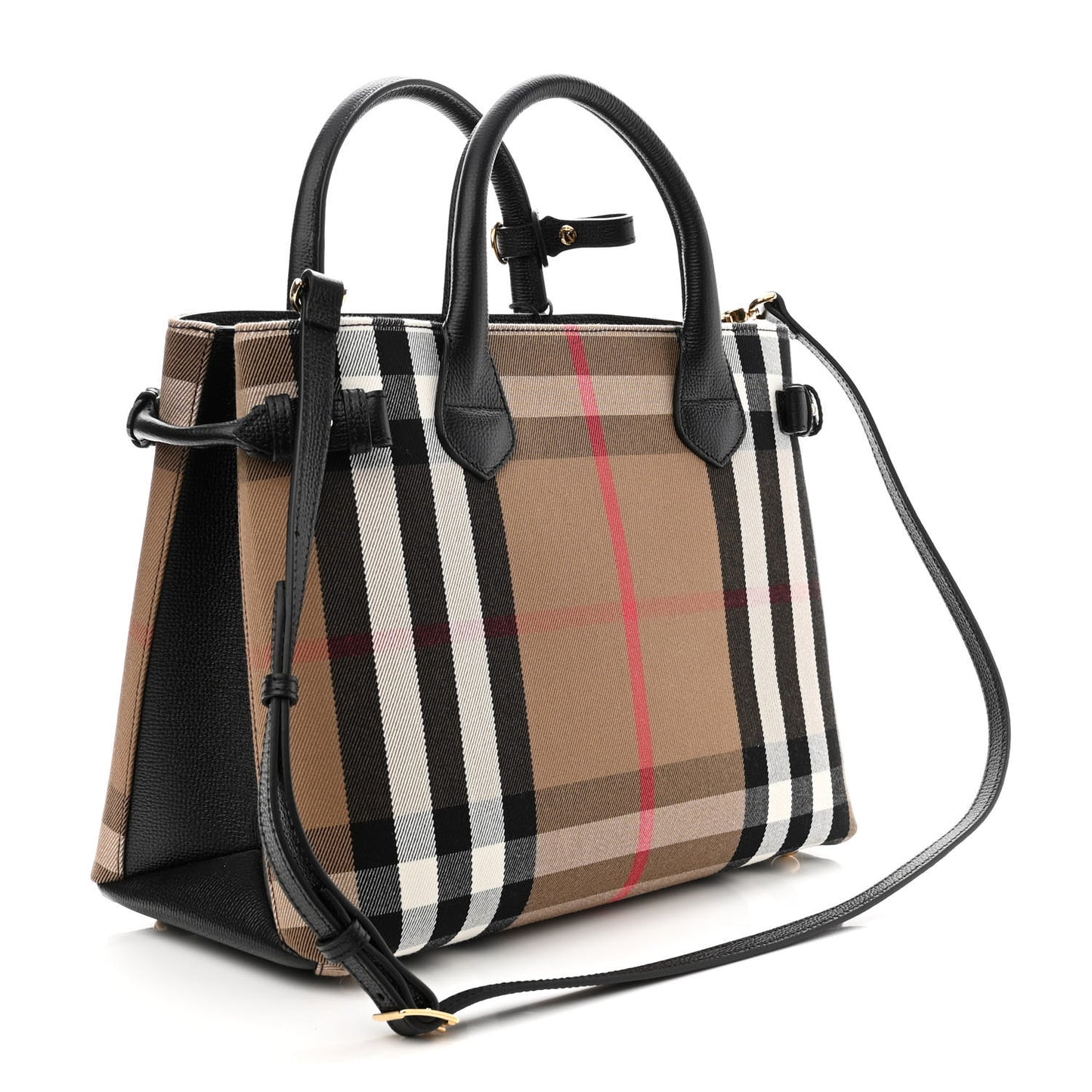 House Check Grainy Calfskin Medium Banner Tote Black