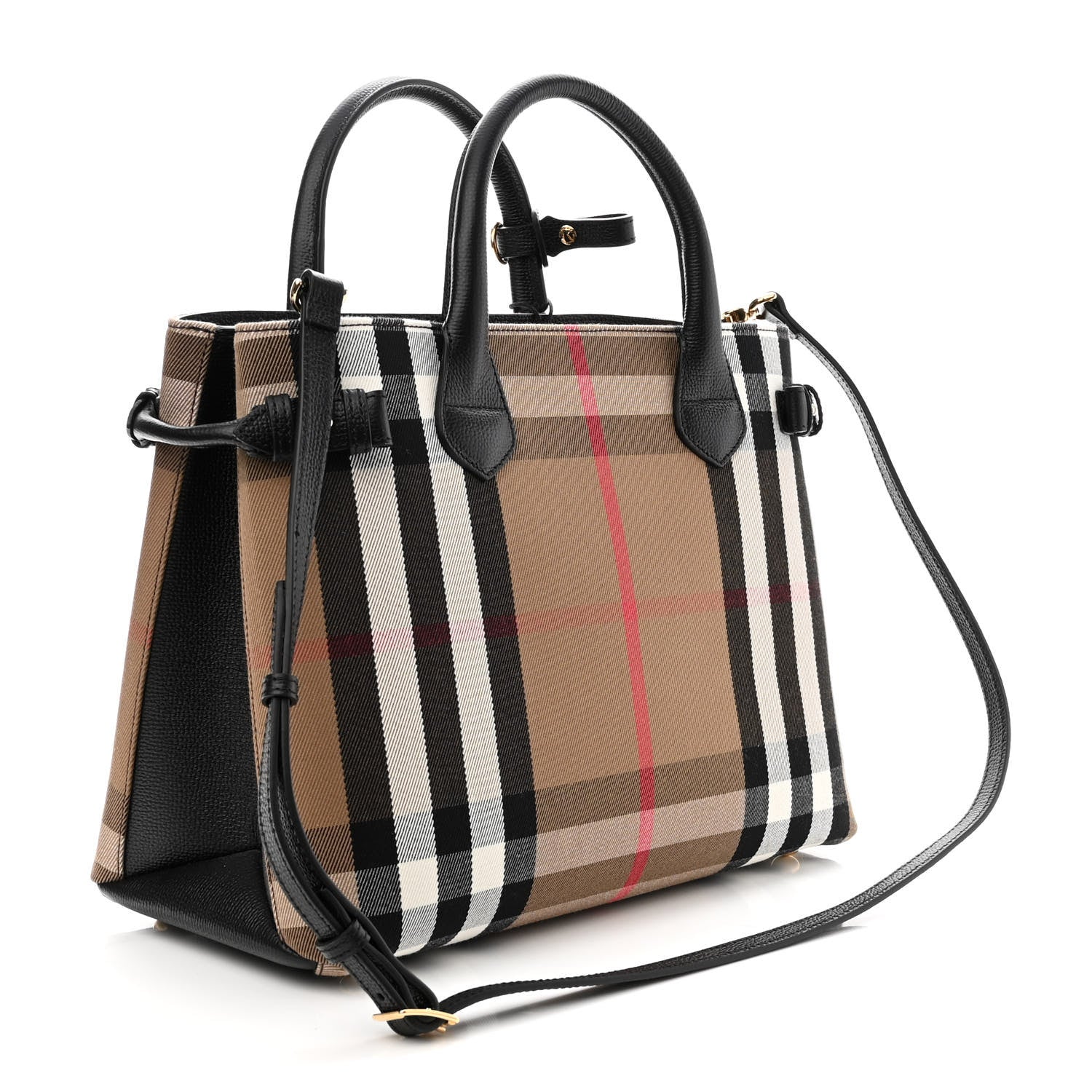 Burberry House Check Grainy Calfskin Medium Banner Tote Black 3 of 10