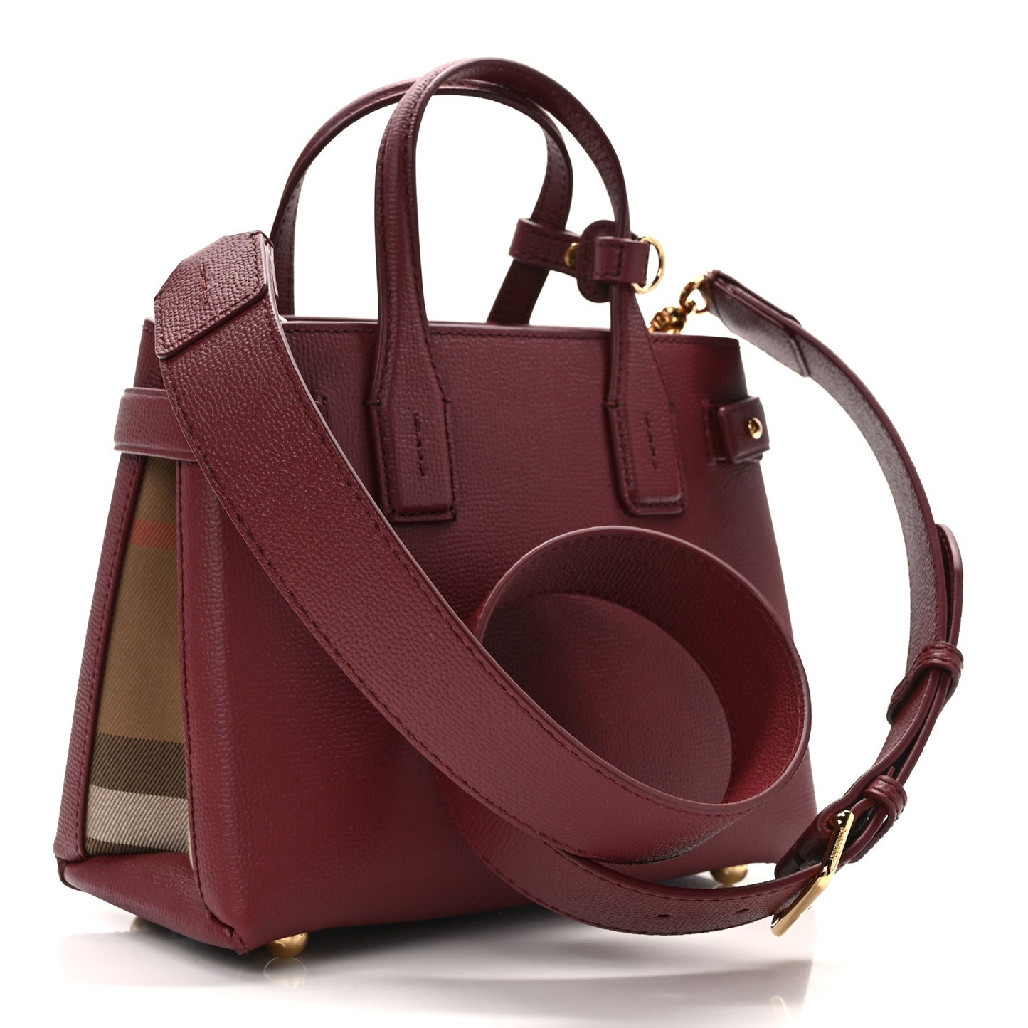 Grainy Calfskin House Check Small Banner Tote Crimson