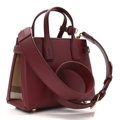 Burberry Grainy Calfskin House Check Small Banner Tote Crimson 3 of 14
