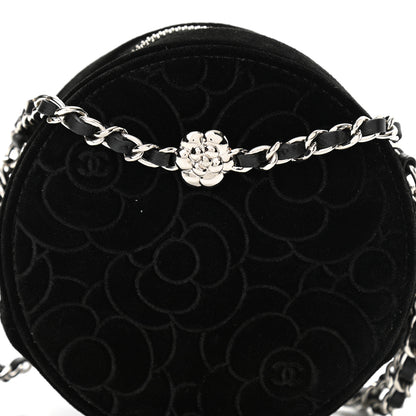 Chanel Velvet Camellia Round Clutch With Chain Black 8 of 9