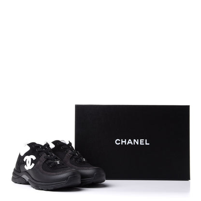 Chanel Mesh Suede Grained Calfskin Womens CC Sneakers 38 Black White 10 of 10