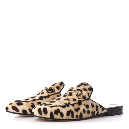 Gucci Calf Hair Leopard Print Womens Princetown Slippers 38.5 Naturale Black 2 of 10
