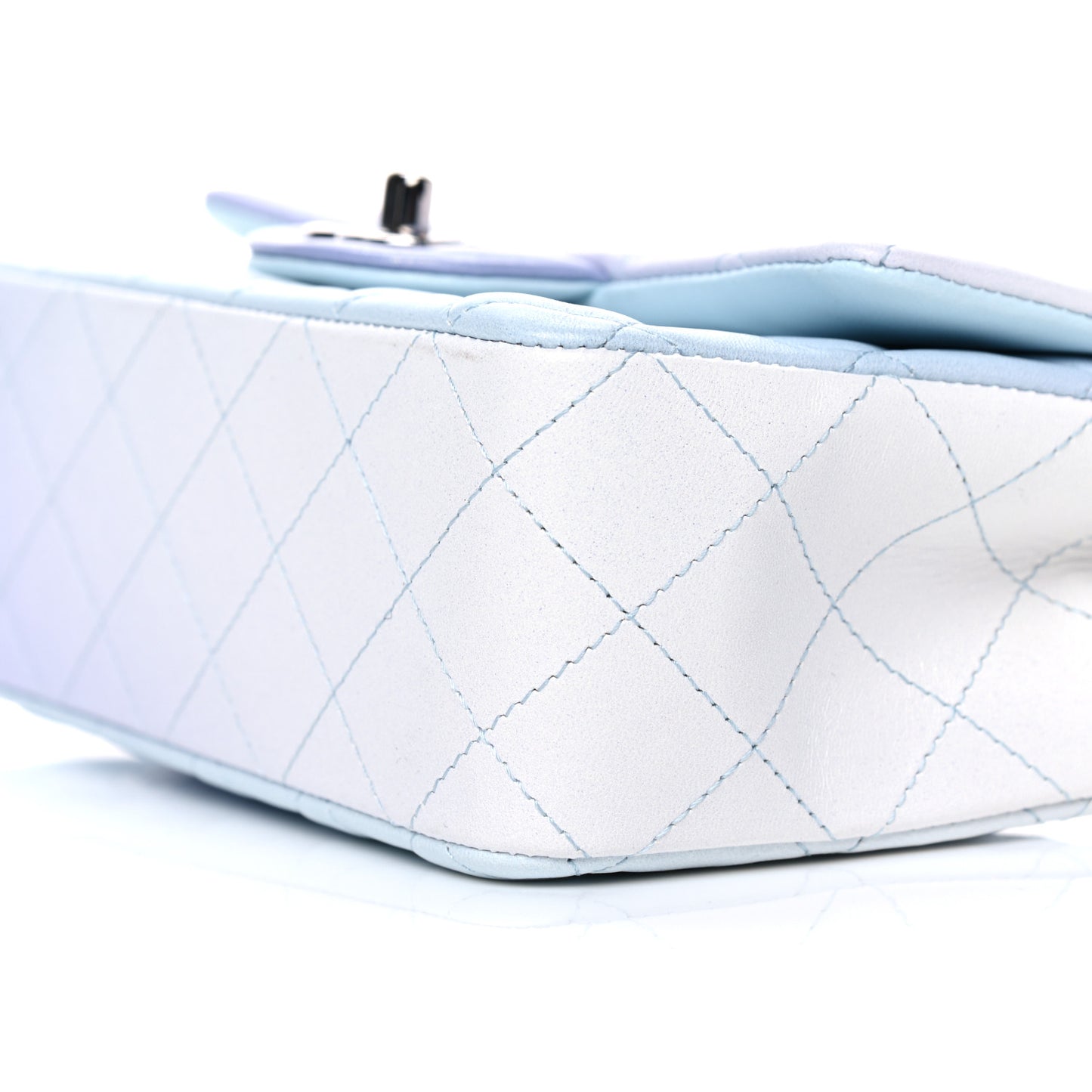 Perforated Lambskin Quilted Mini Rectangular Flap Light Blue Light Purple White
