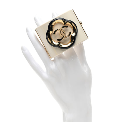 Chanel Resin Enamel CC Cuff Bracelet White Black Gold 2 of 5