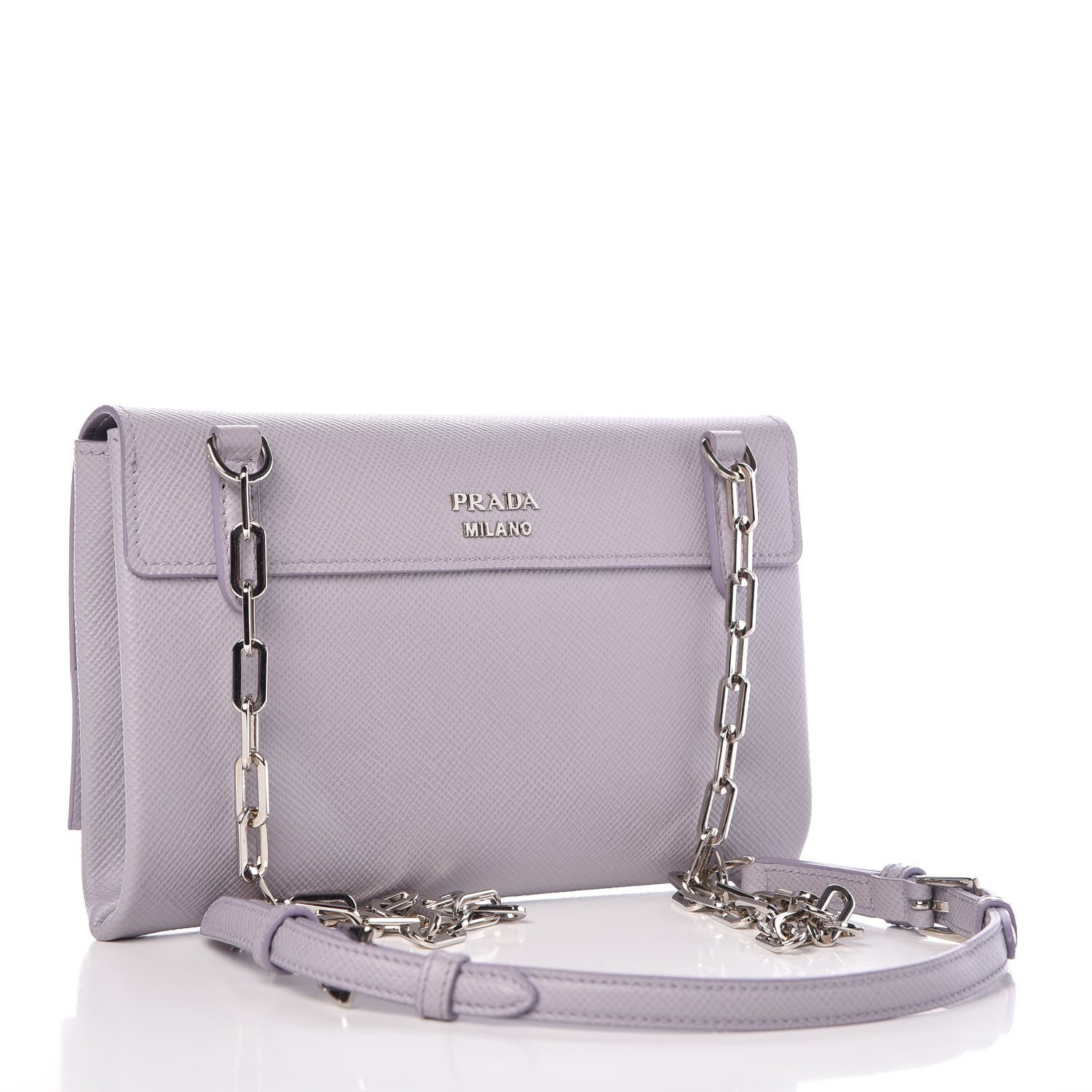 Prada Saffiano Cuir Twist Lock Chain Flap Crossbody Bag Glicine 3 of 10
