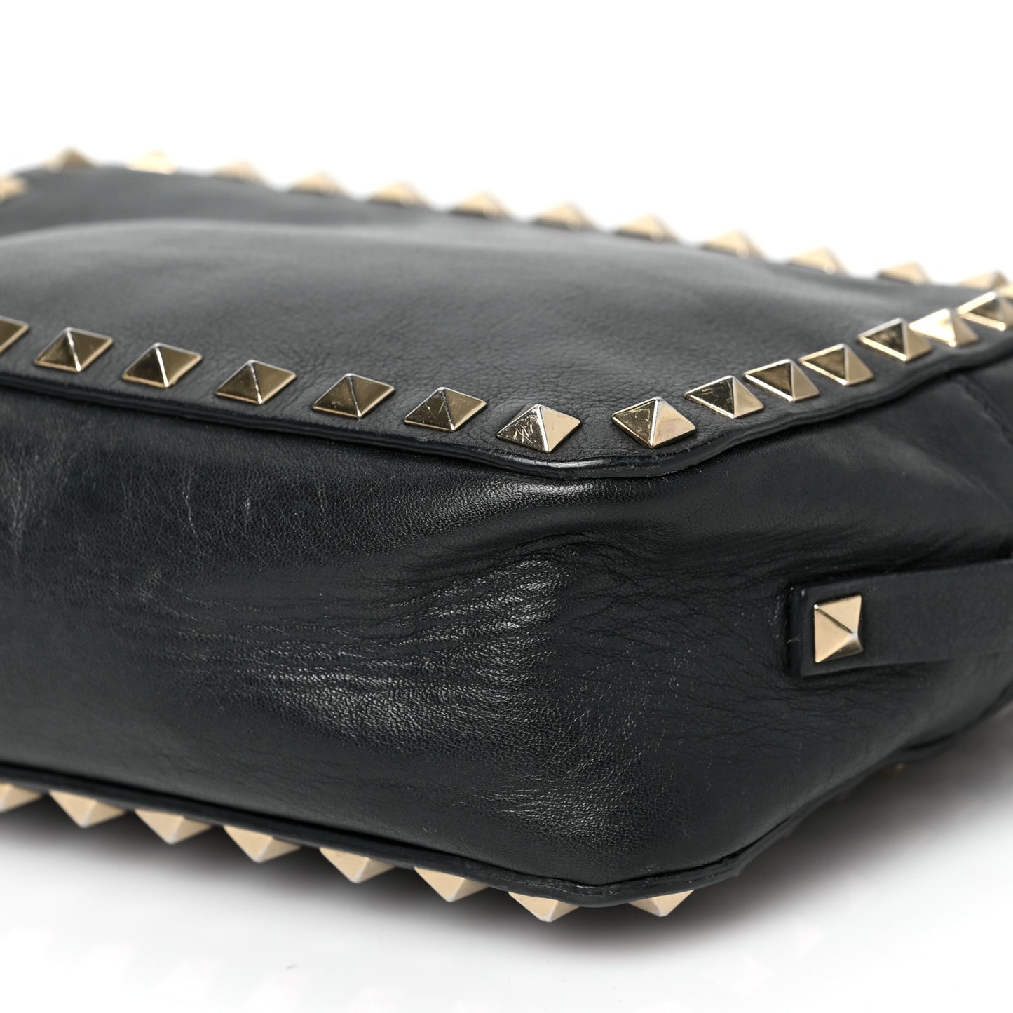 Pebbled Calfskin Rockstud Camera Crossbody Bag Black