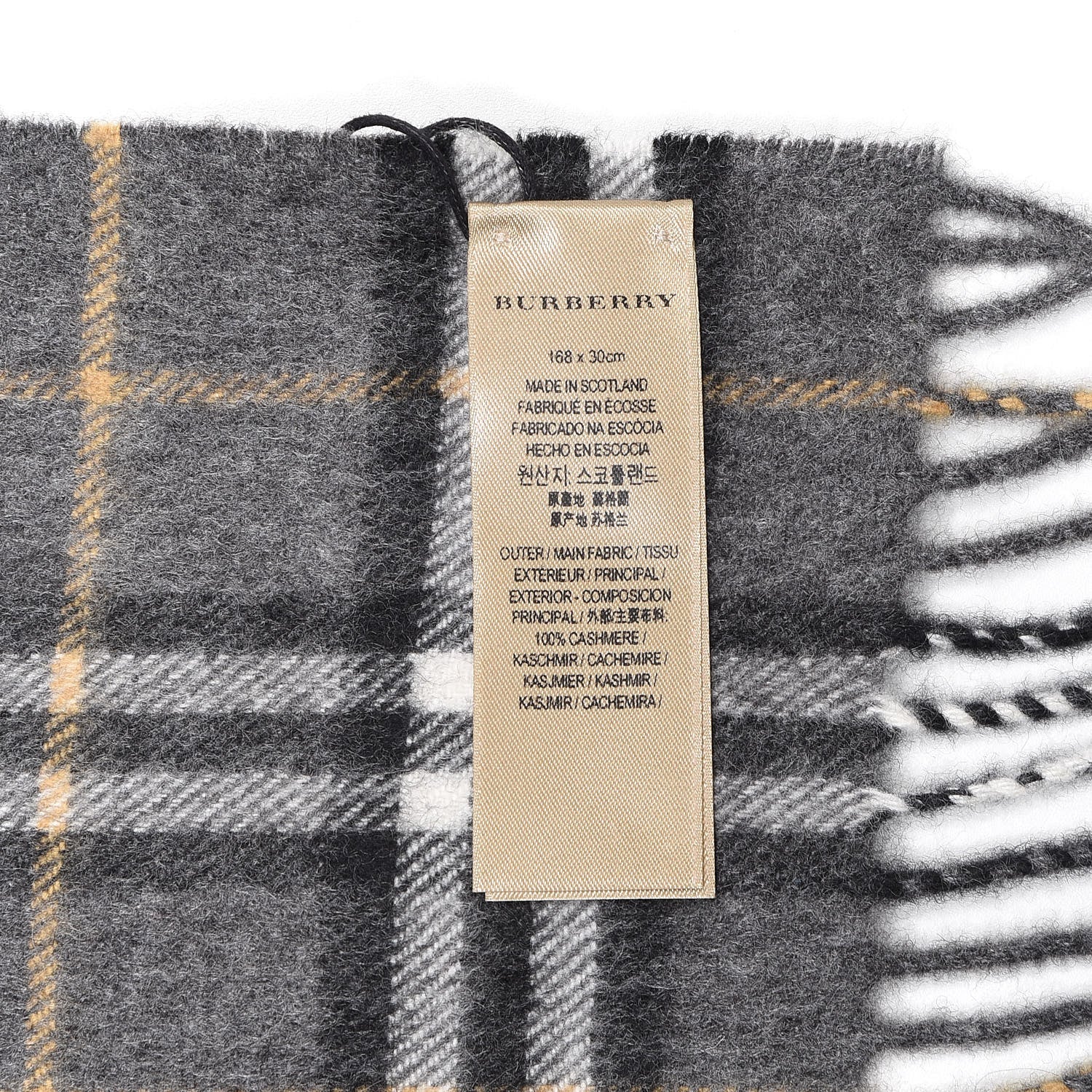 Burberry Cashmere Vintage Check Fringe Scarf Grey 4 of 5