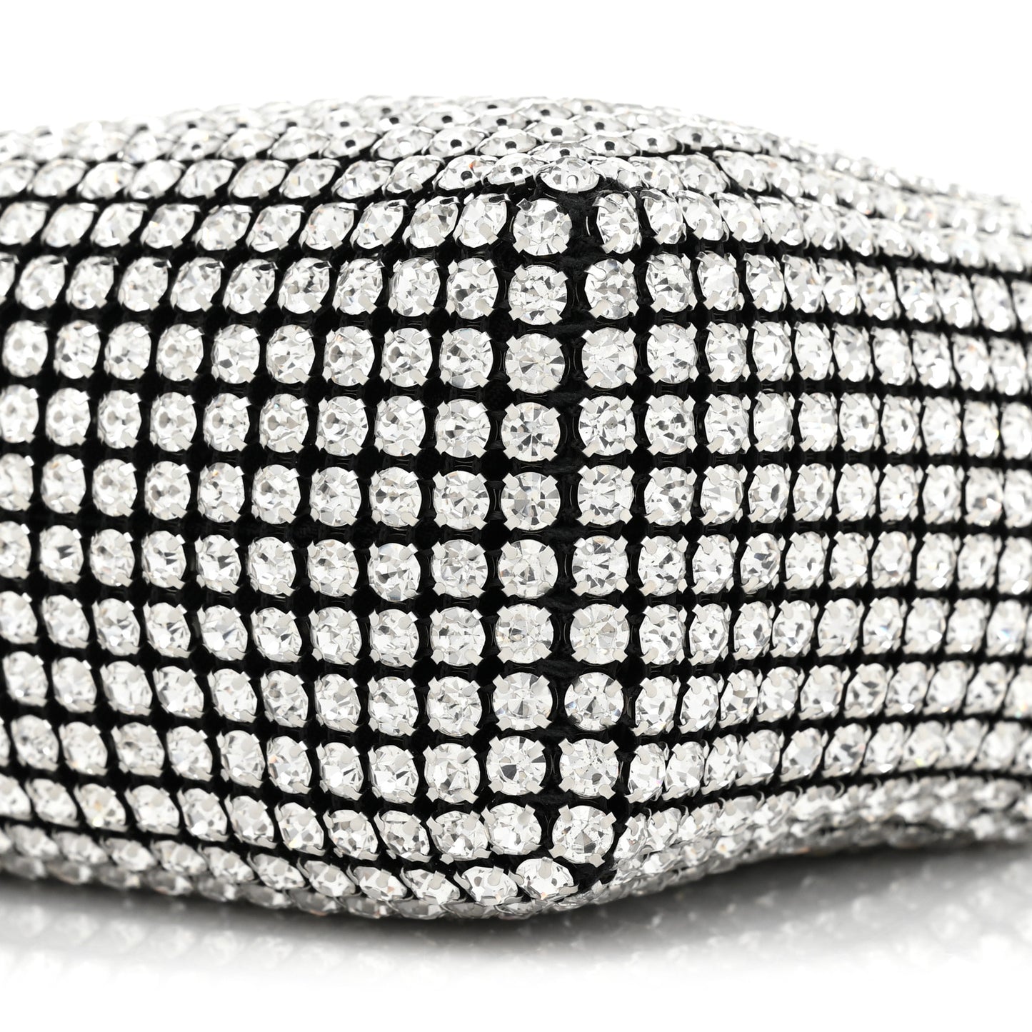 Mesh Crystal Rhinestone Mini Heiress Pouch Black Silver