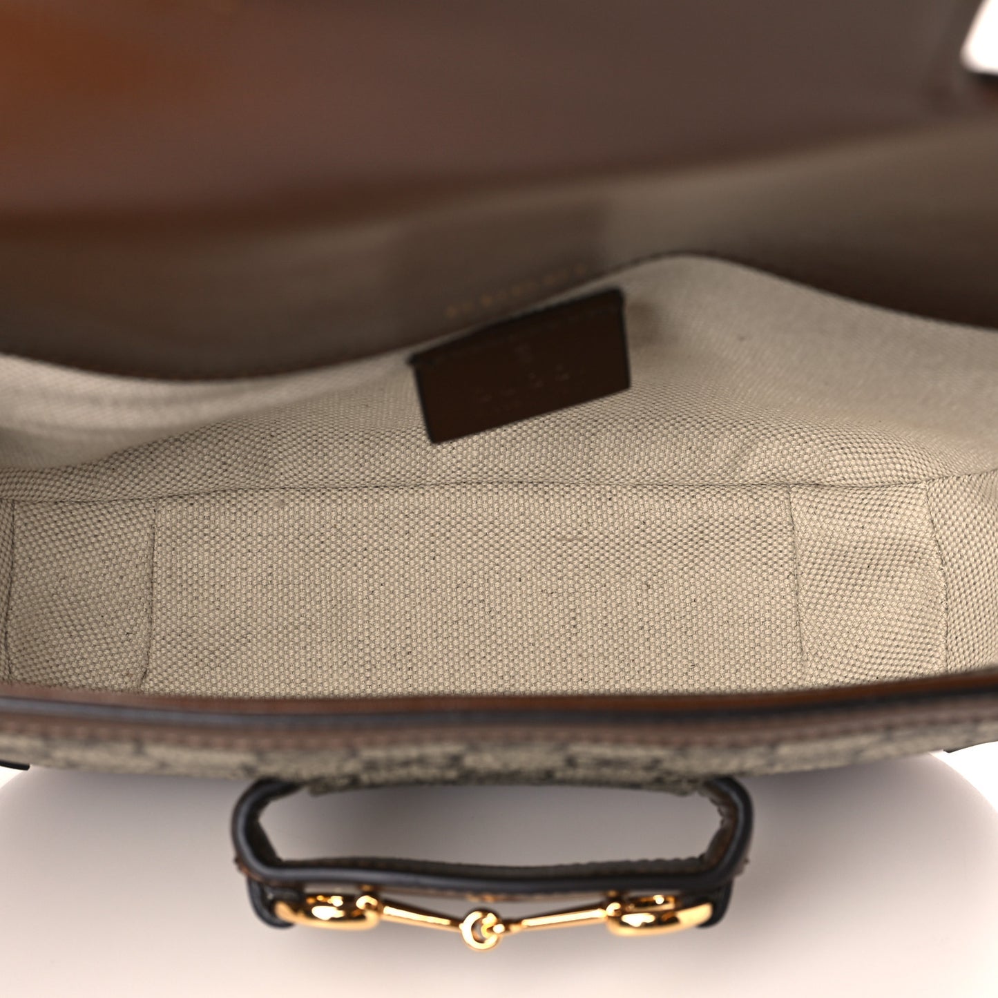 GG Supreme Monogram Web Mini Horsebit 1955 Shoulder Bag Beige Brown Sugar