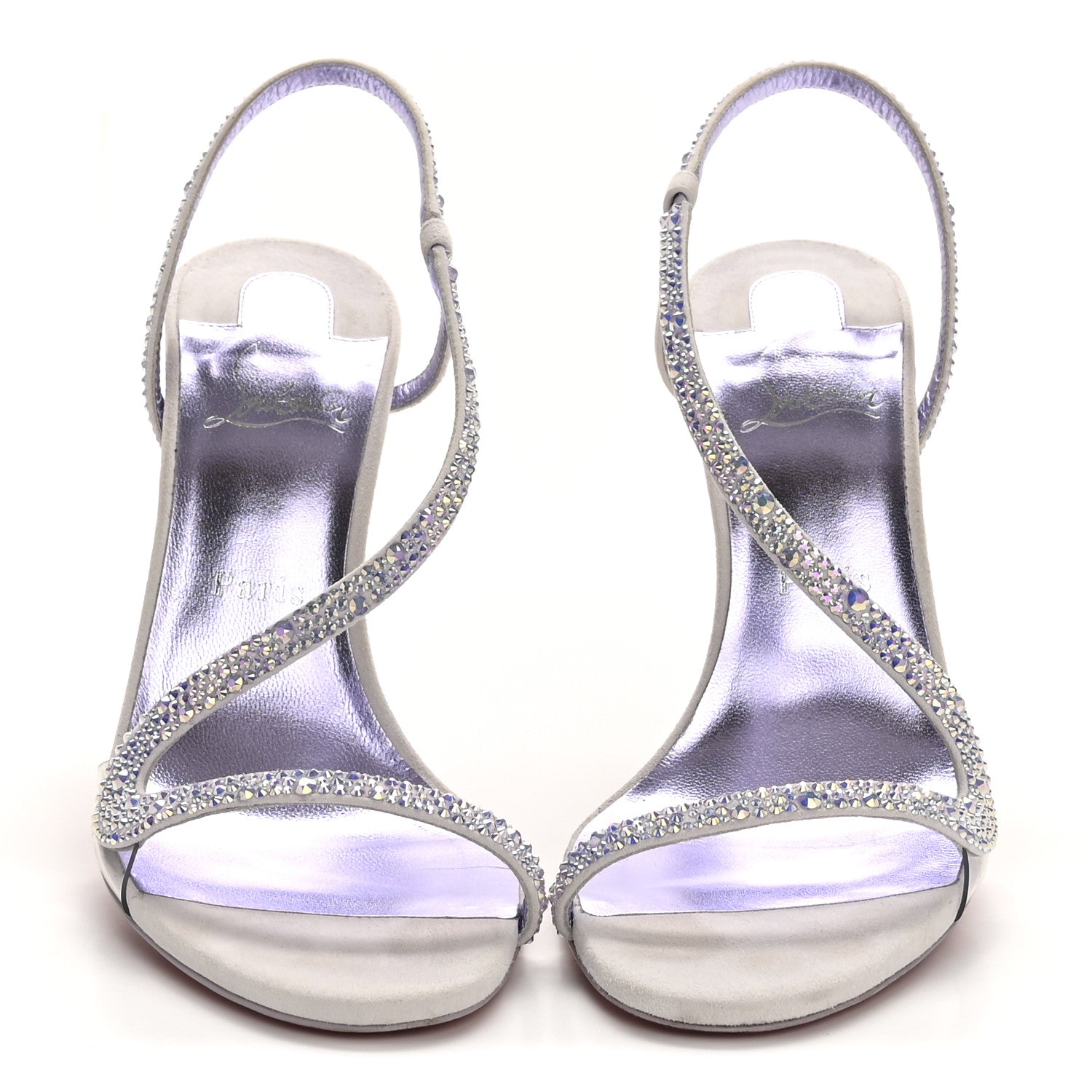 Christian Louboutin Suede Crystal Strass Rosalie 100 Sandals 40 Lilac Smoke 3 of 9