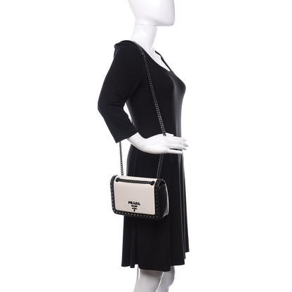 Prada Glace Calfskin Studded Crossbody White Black 2 of 9