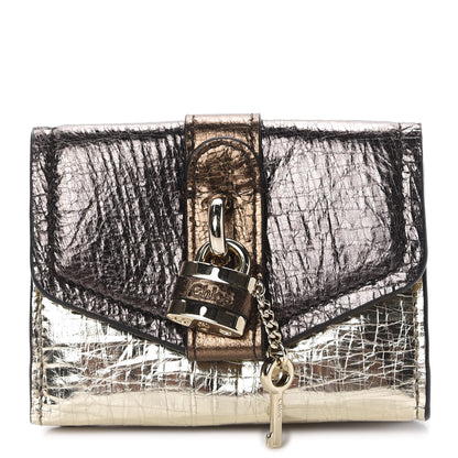 Chloe Metallic Crinkled Lambskin Shiny Calfskin Small Aby Tri-Fold Wallet Gold Bronze 1 of 10