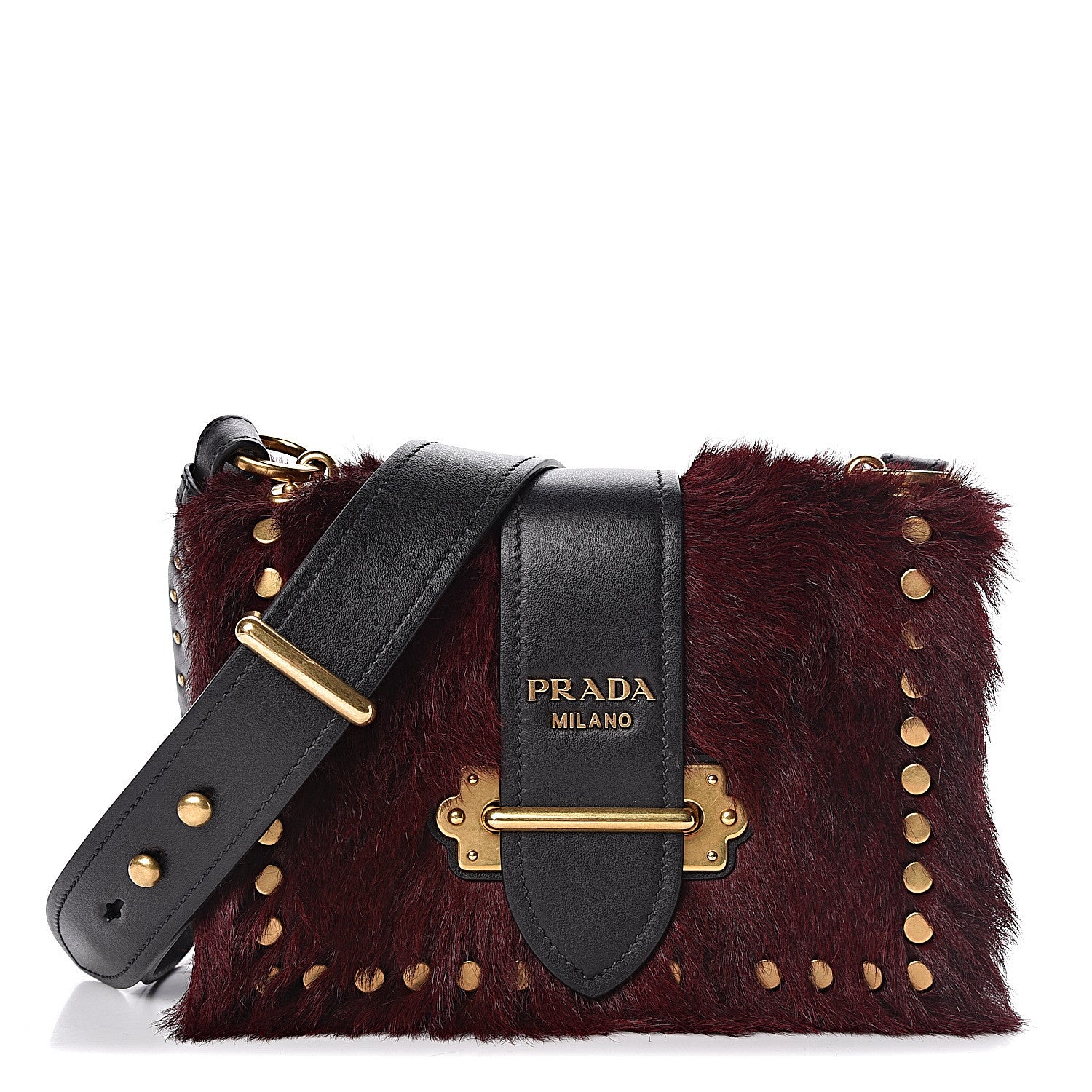 Prada Calf Hair City Calfskin Cahier Bag Granato Black 2 of 9