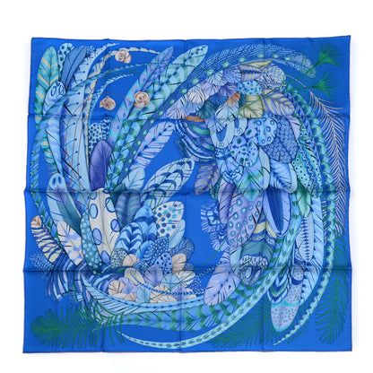 Hermes Silk Plumes En Fete Scarf 90 Bleu Cobalt Turquoise 1 of 6