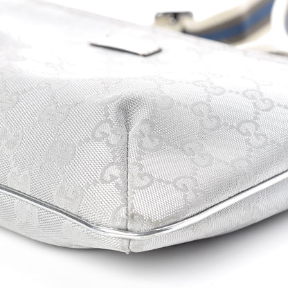 Gucci Metallic Monogram Web Small Flat Messenger Crossbody Silver 9 of 11