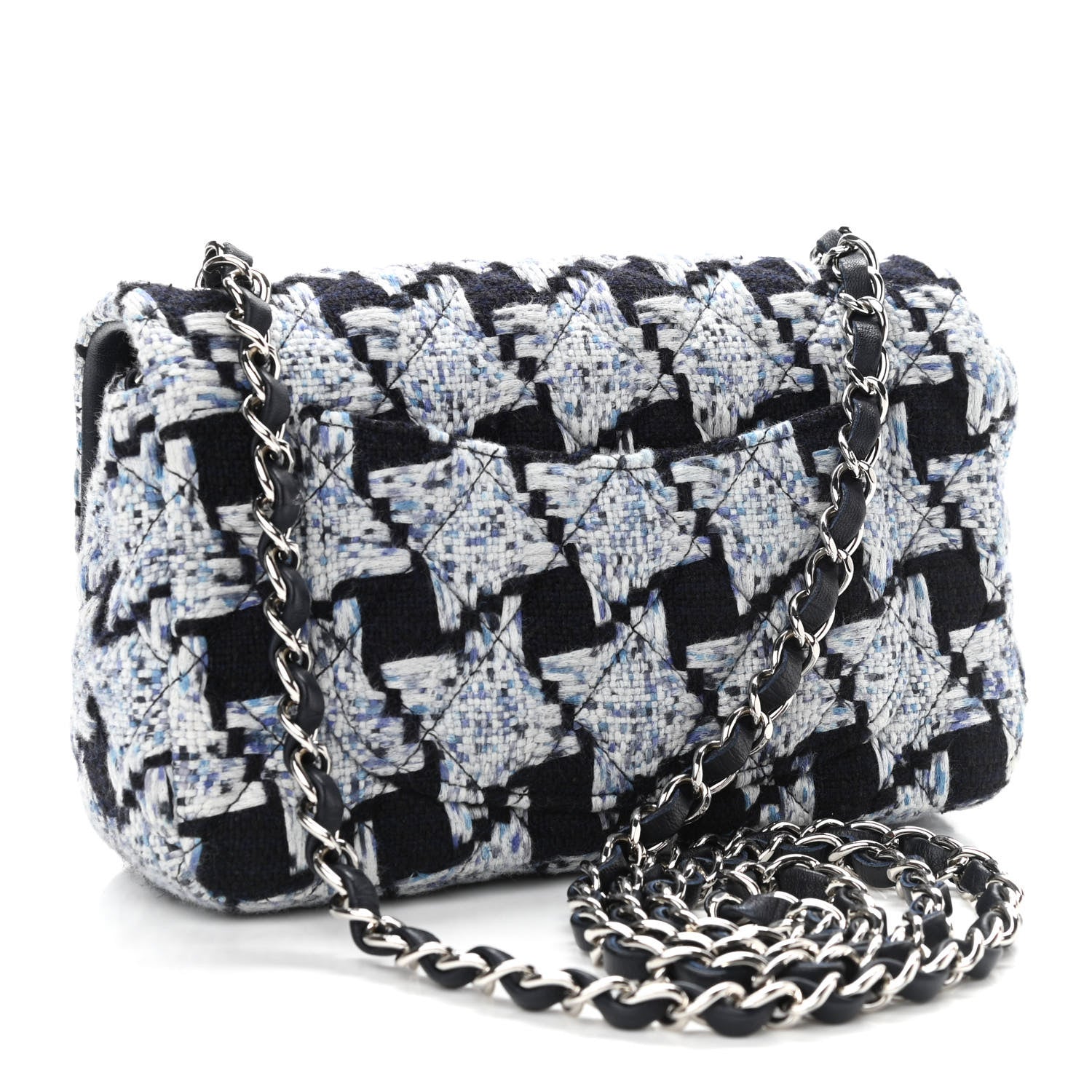 Chanel Tweed Quilted Mini Rectangular Flap Black White Light Blue 3 of 11