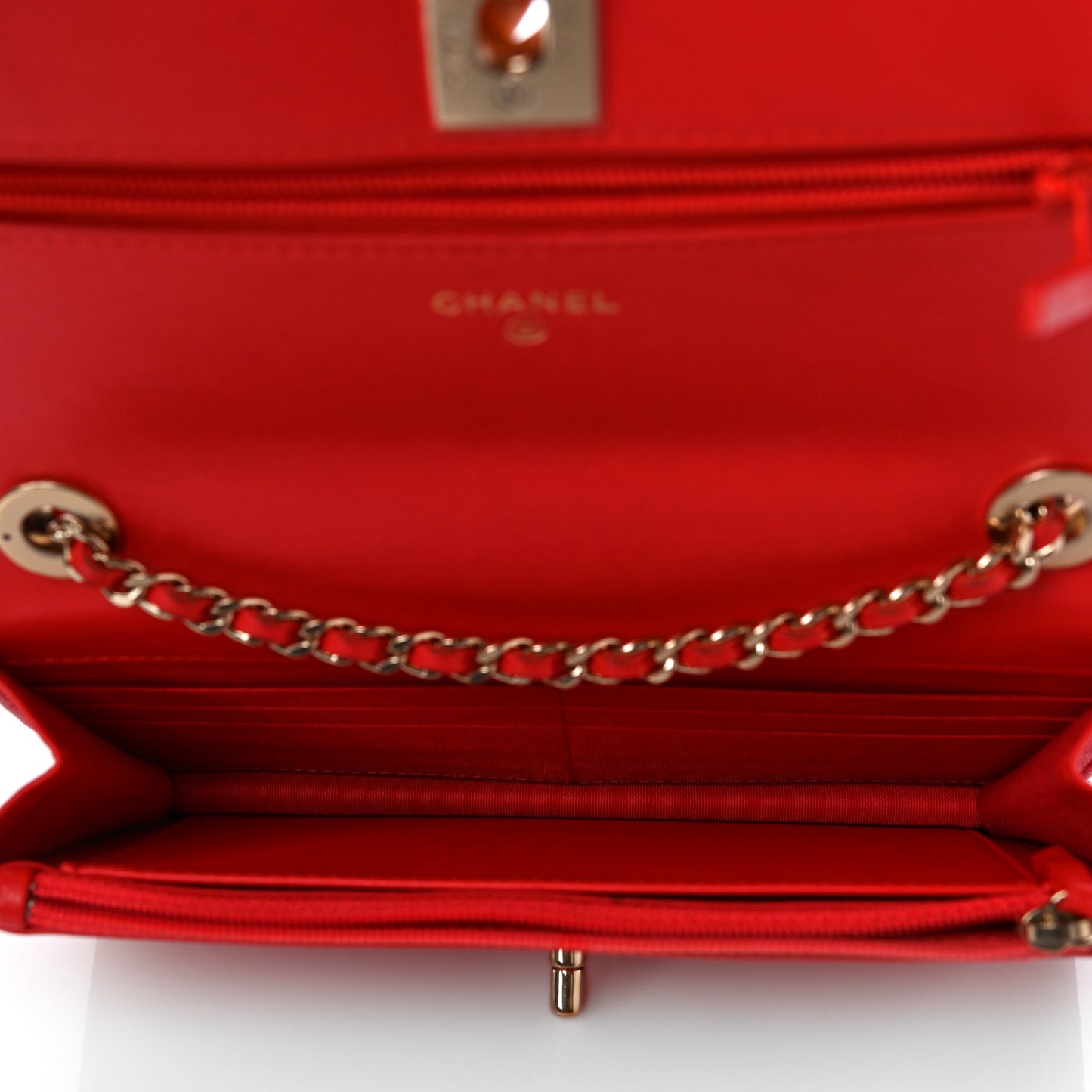 Lambskin Chevron Quilted Trendy CC Wallet On Chain WOC Red