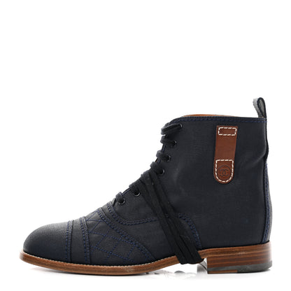 Chanel Coated Canvas Lace Up Cap Toe Boots 38.5 Blue Fonce 1 of 8
