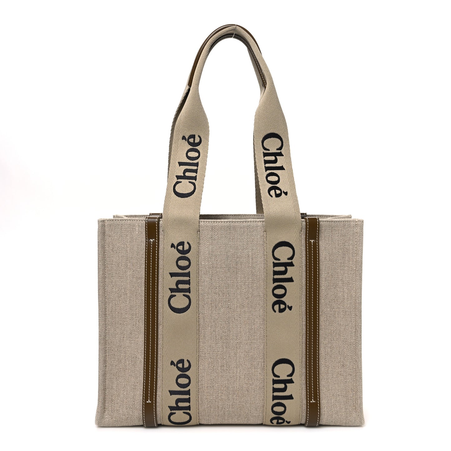 Linen Calfskin Medium Woody Ribbon Tote Bronze Brown