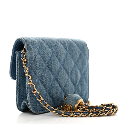 Chanel Denim Quilted CC Pearl Crush Clutch With Chain Blue 3 of 8