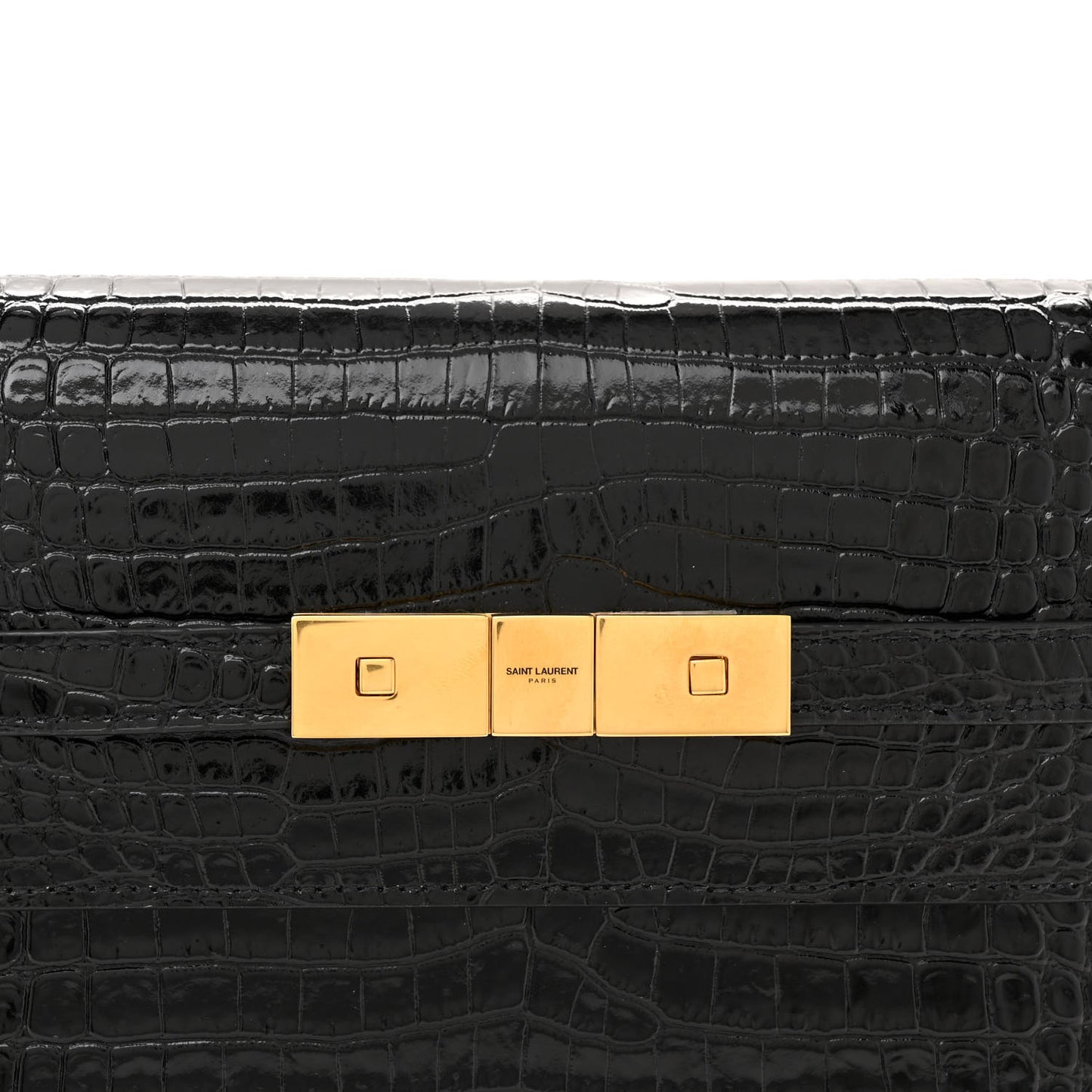 Shiny Calfskin Crocodile Embossed Small Manhattan Baguette Black