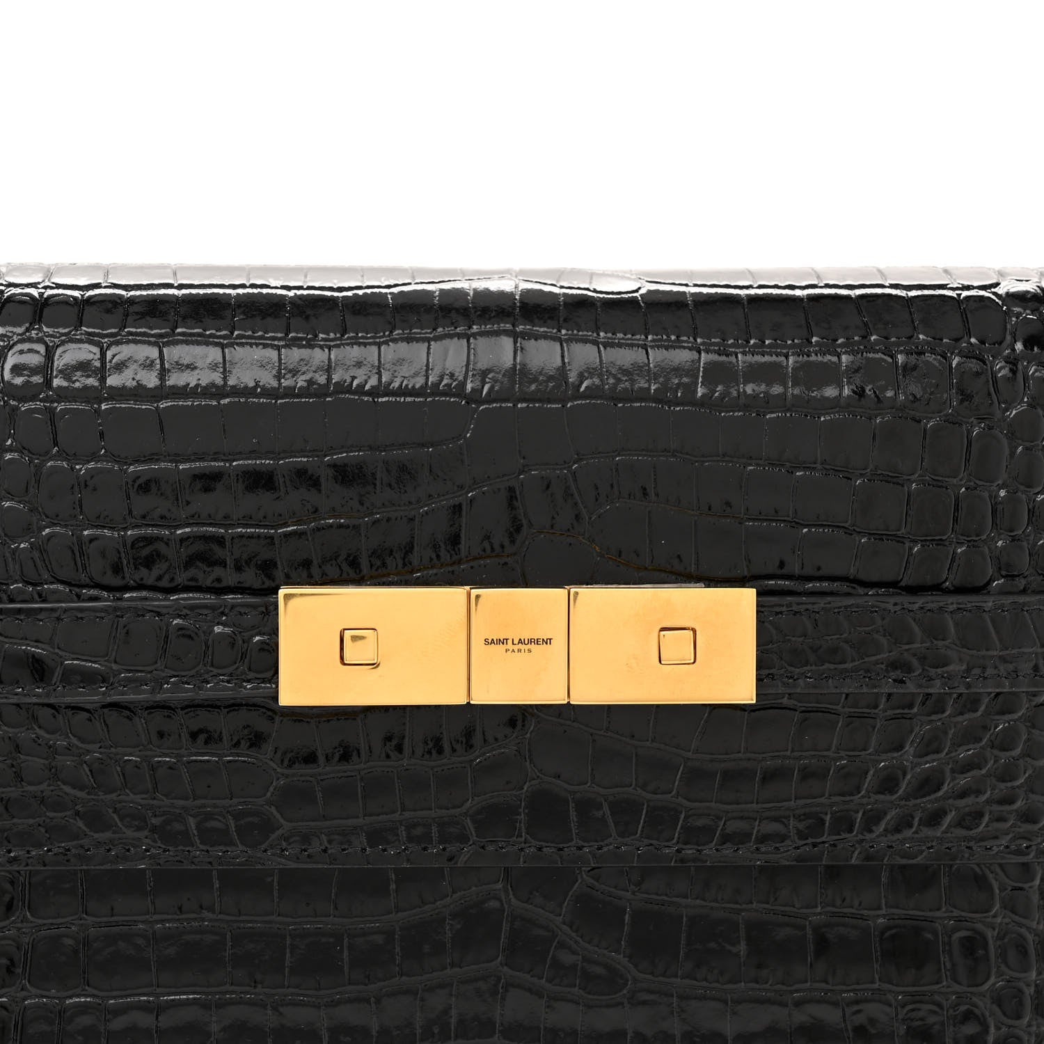 Saint Laurent Shiny Calfskin Crocodile Embossed Small Manhattan Baguette Black 8 of 10