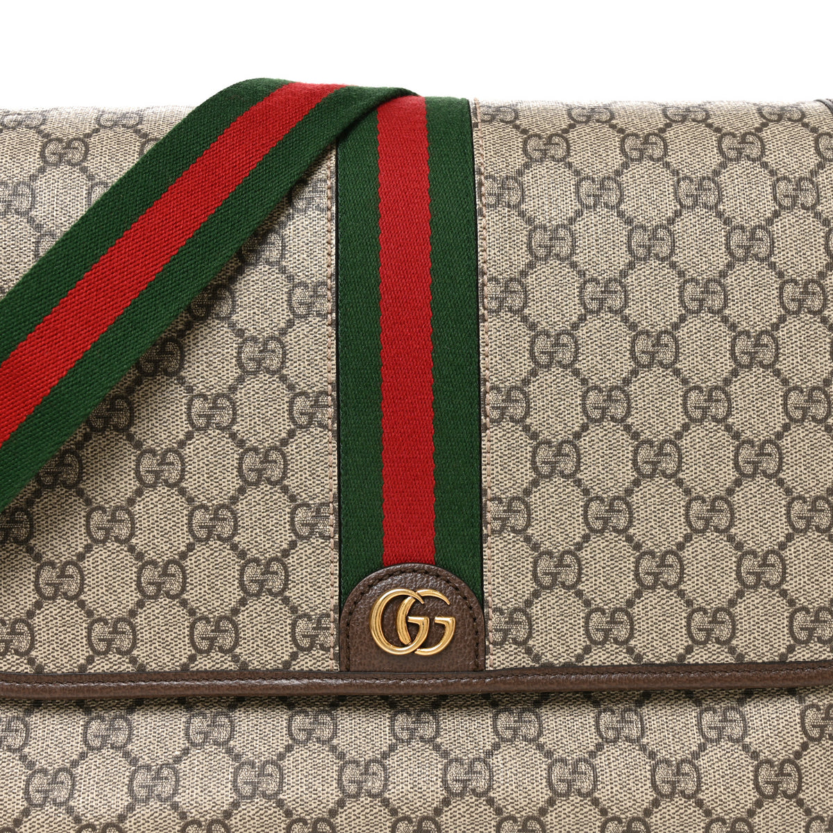 Gucci Tender GG Supreme Monogram Textured Dollar Calfskin Ophidia Messenger Bag Beige Ebony Dark Brown 8 of 10