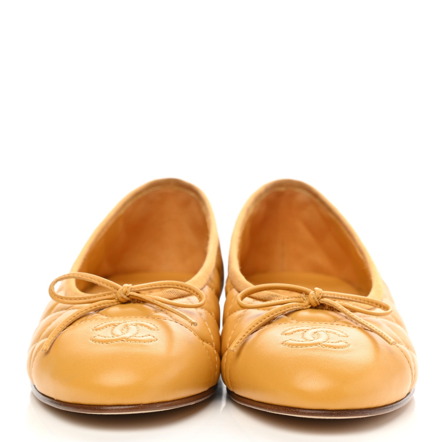 Chanel Lambskin Quilted CC Cap Toe Ballerina Flats 39.5 Yellow 2 of 8