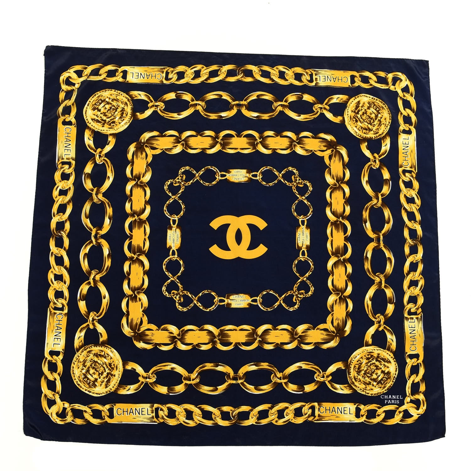 Chanel Silk CC Chain Square Scarf Navy 1 of 3