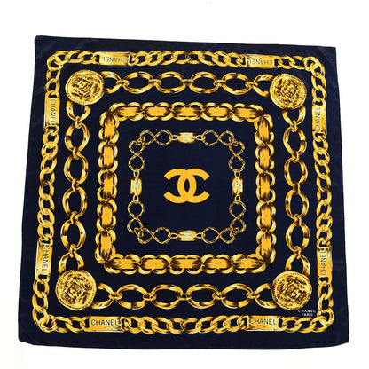 Chanel Silk CC Chain Square Scarf Navy 1 of 3