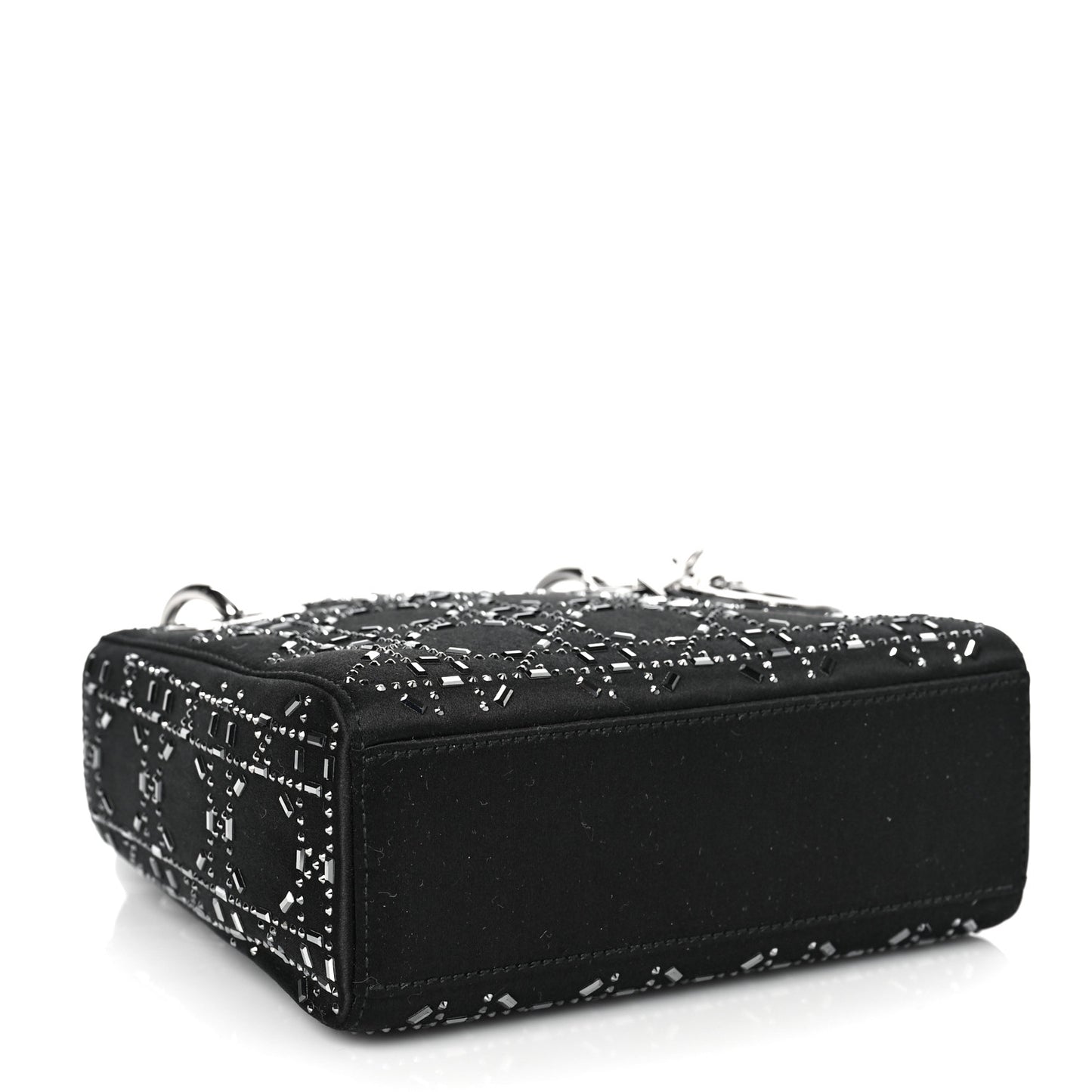 Satin Crystal Cannage Mini Lady Dior Black