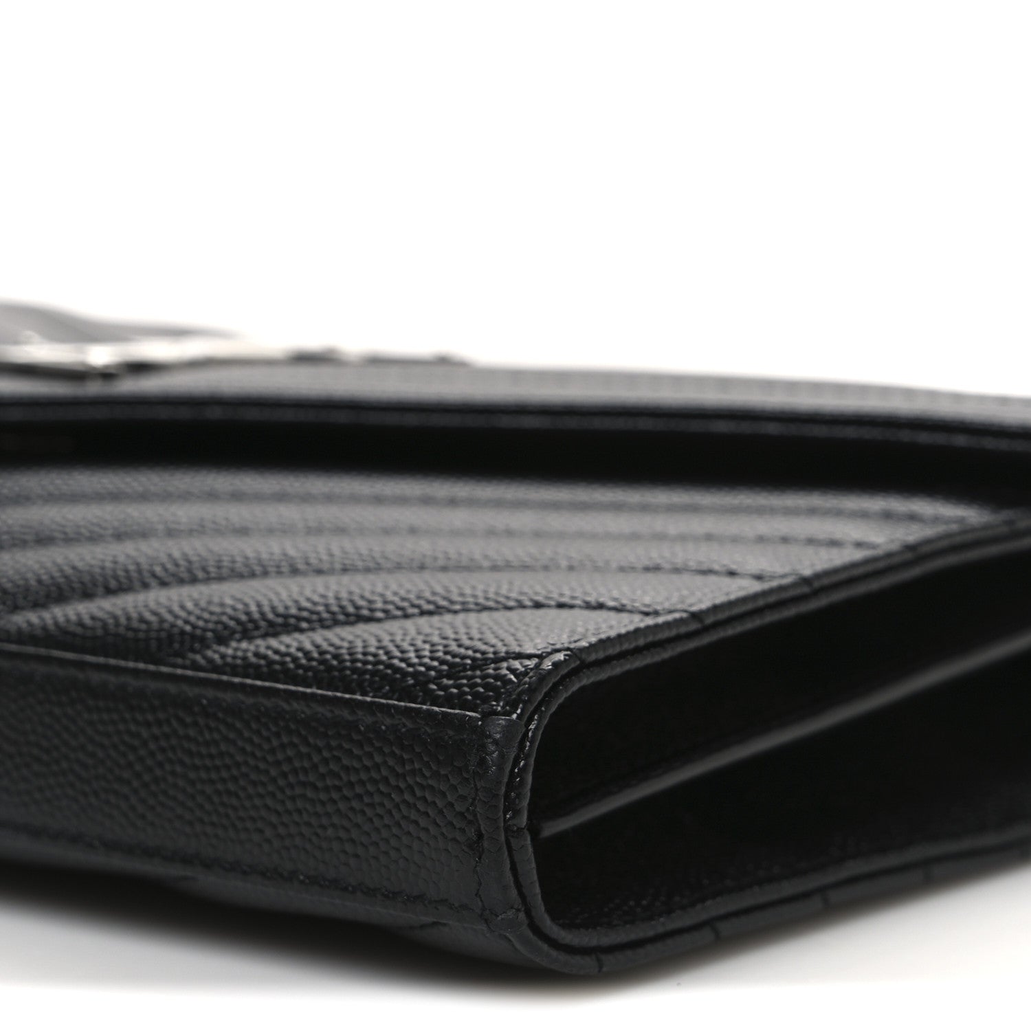 Saint Laurent Grain De Poudre Matelasse Chevron Monogram Chain Wallet Black 9 of 12