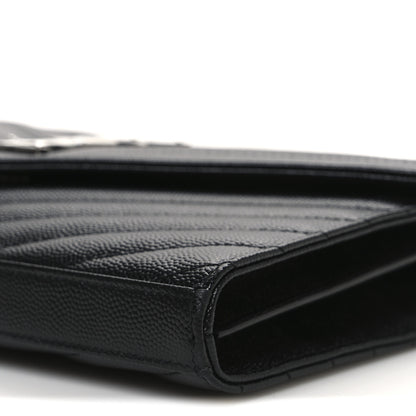 Saint Laurent Grain De Poudre Matelasse Chevron Monogram Chain Wallet Black 9 of 12