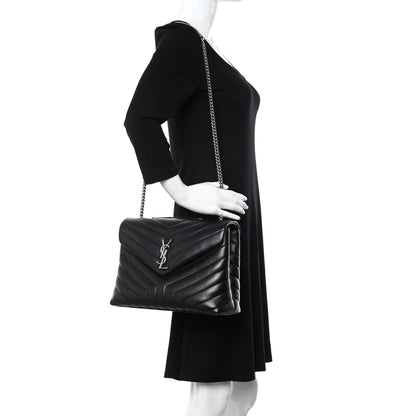 Saint Laurent Calfskin Y Quilted Monogram Medium Loulou Chain Satchel Black 2 of 13