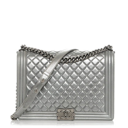 Chanel Metallic Calfskin Quilted Large Boy Flap Silver 1 of 7