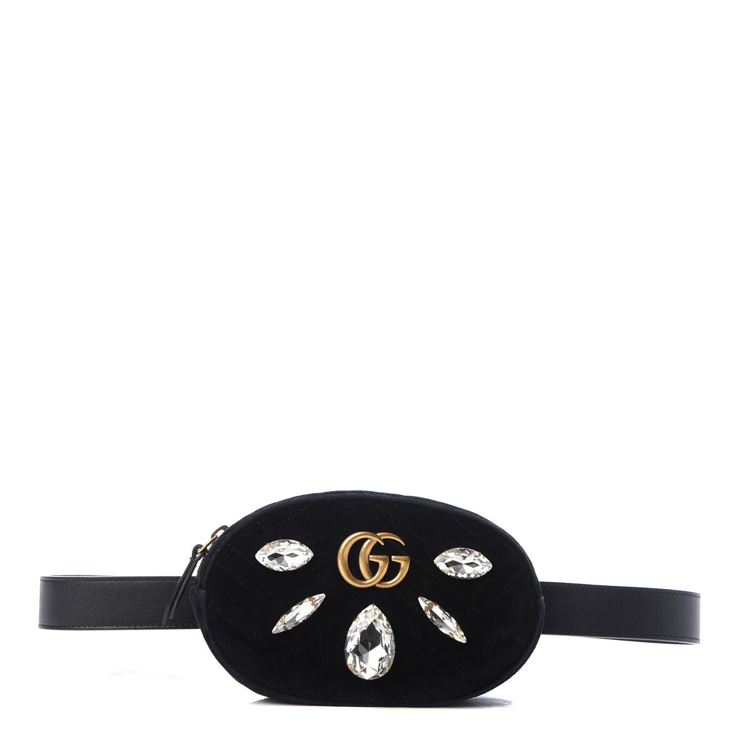 Gucci Velvet Matelasse Marquise Crystals GG Marmont Belt Bag 95 38 Black 1 of 9