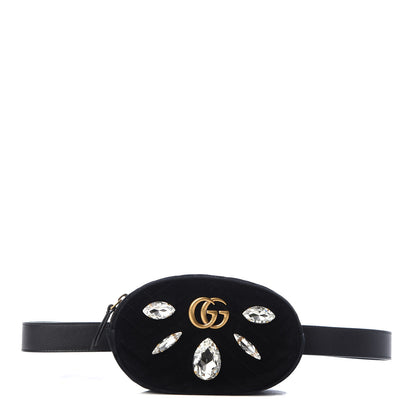 Gucci Velvet Matelasse Marquise Crystals GG Marmont Belt Bag 95 38 Black 1 of 9
