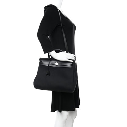 Hermes Military Toile Vache Hunter Herbag Zip Retourne 31 PM Black 2 of 12