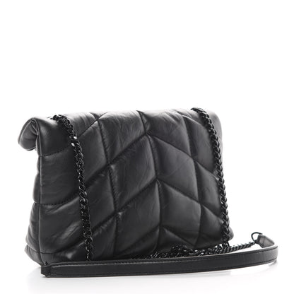 Saint Laurent Lambskin Quilted Toy Loulou Puffer Monogram Chain Satchel Black 3 of 10