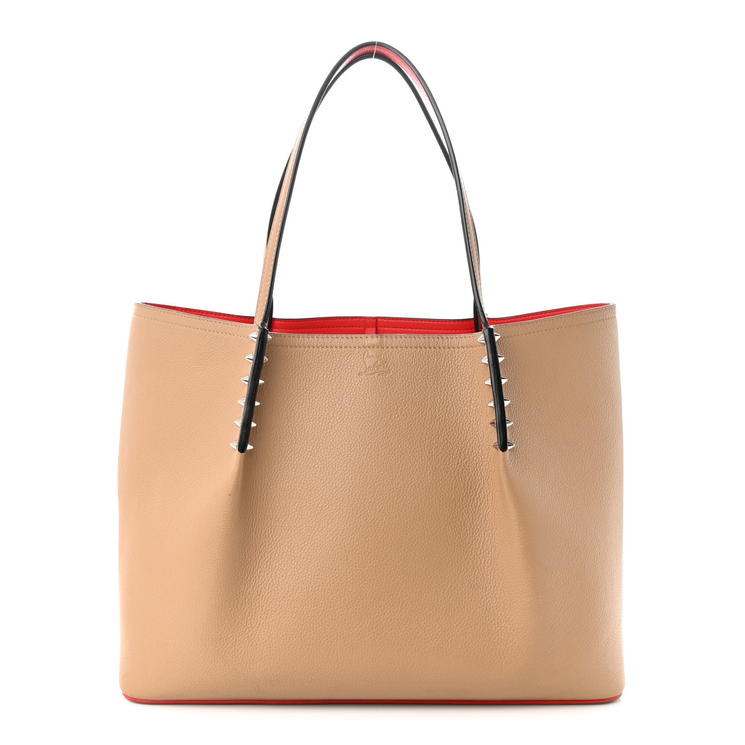 Christian Louboutin Calfskin Spiked Large Cabarock Shopper Tote Fennec 1 of 15