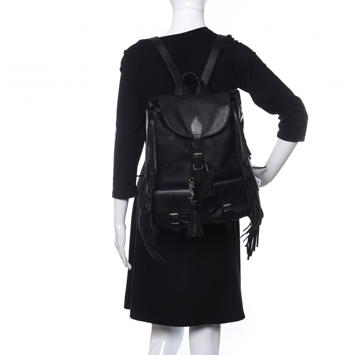 Saint Laurent Calfskin Fringe Festival Backpack Black 2 of 11